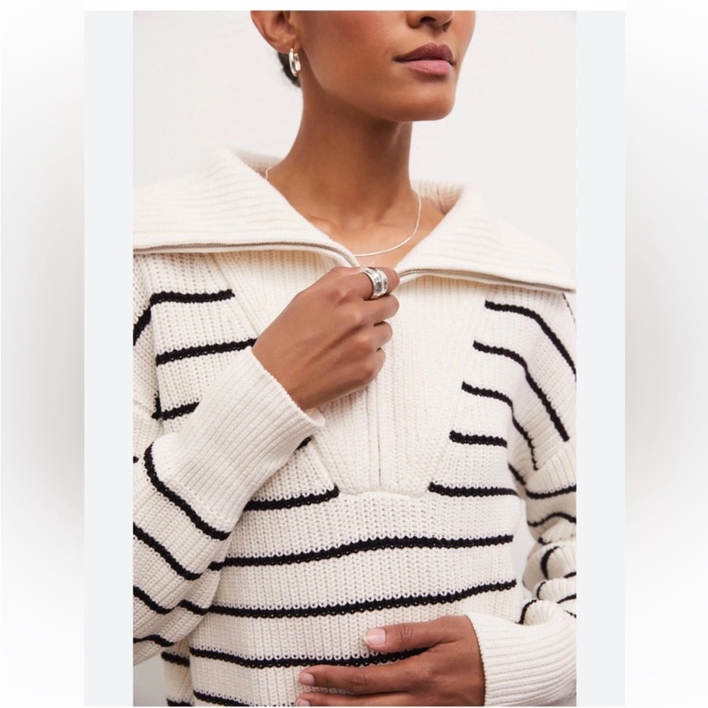 Z Supply Villa Zip Collared Sweater Stripe Womens Medium